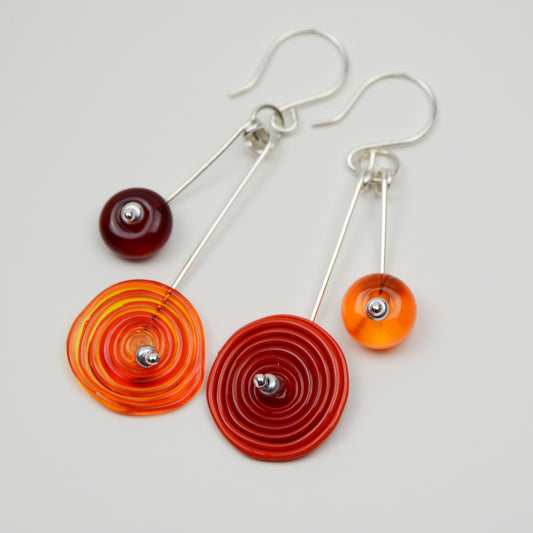 Spiral drop earrings in red & orange