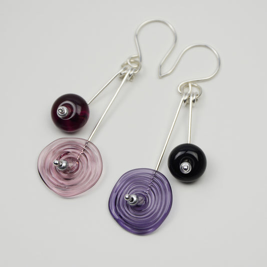Spiral drop earrings in purple