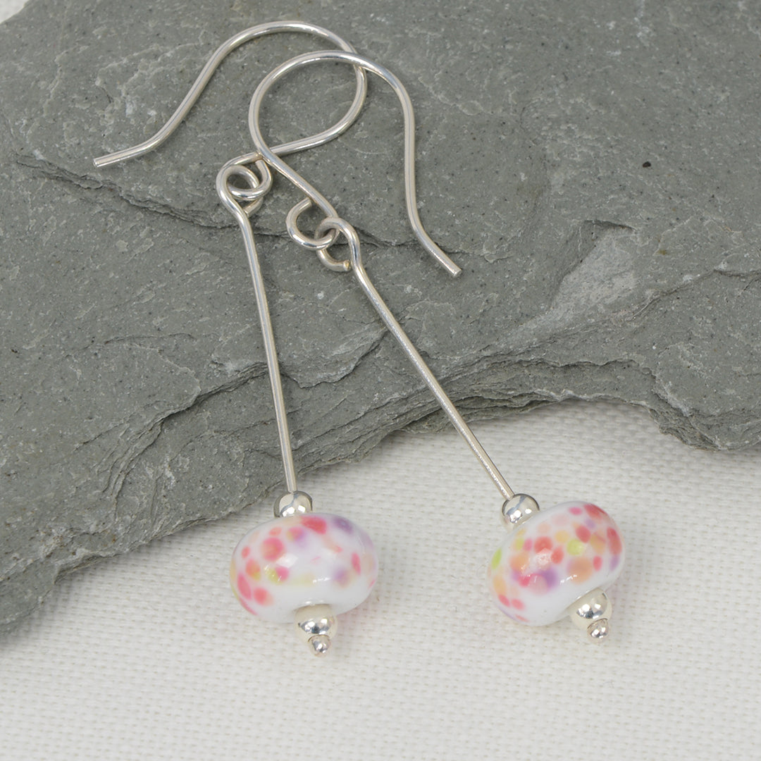 Long confetti glass bead earrings