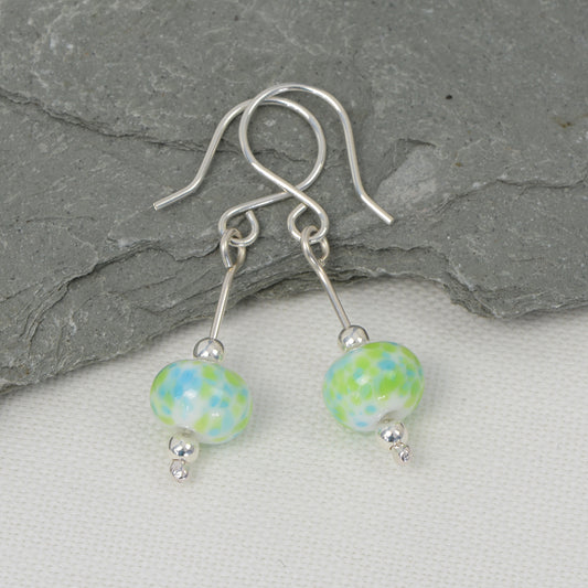 Shades of green & blue glass bead earrings