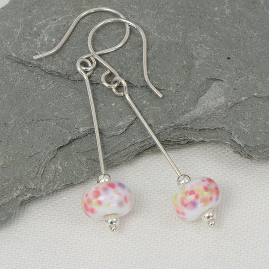Long confetti glass bead earrings